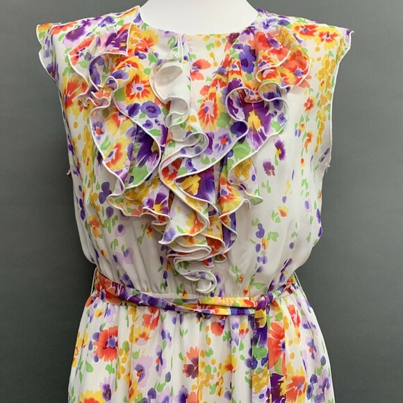 Emma & Michele Womens Spring Dress 10 White Orange Purple Multicolor Floral - Picture 3 of 7